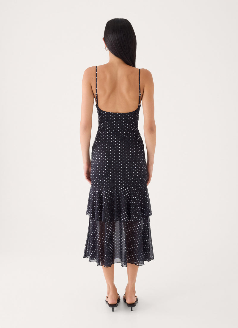 Dolores Midi Dress - Black Polka Dot