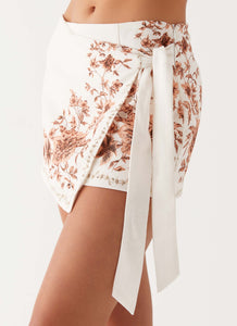 Womens Dreamy Days Wrap Tie Side Mini Skirt in the colour Ivory in front of a light grey background