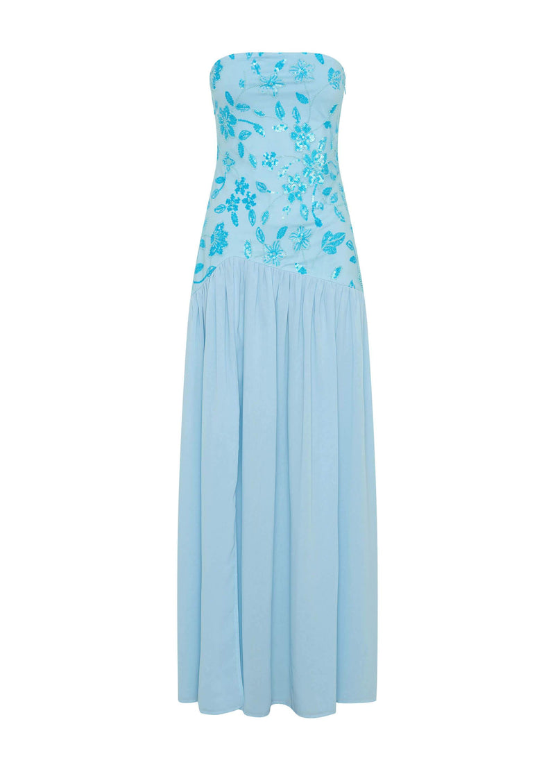 Eden Strapless Beaded Maxi Dress - Blue