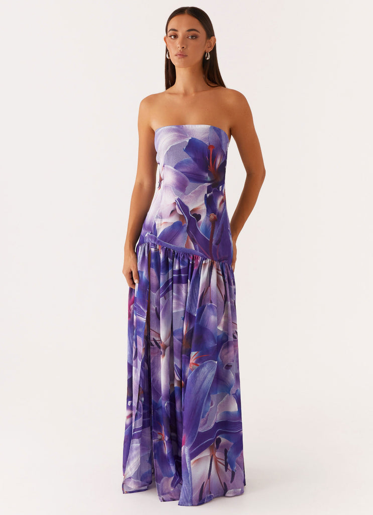 Eden Strapless Maxi Dress - Purple White Lilly