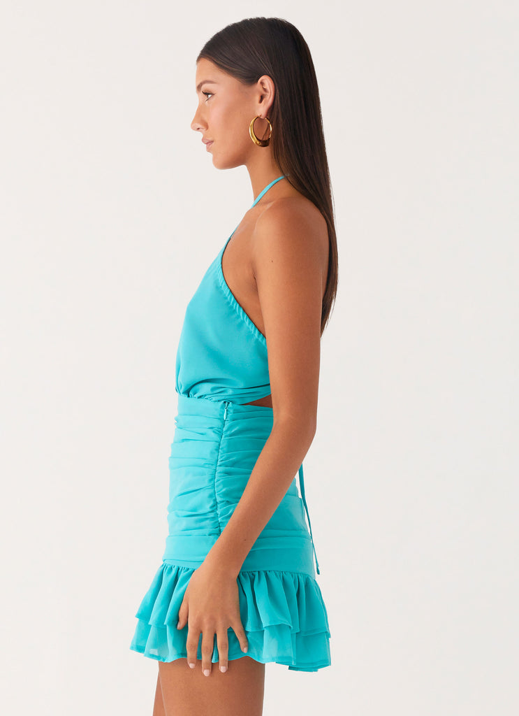 Egoist Crossover Mini Dress - Aqua Blue