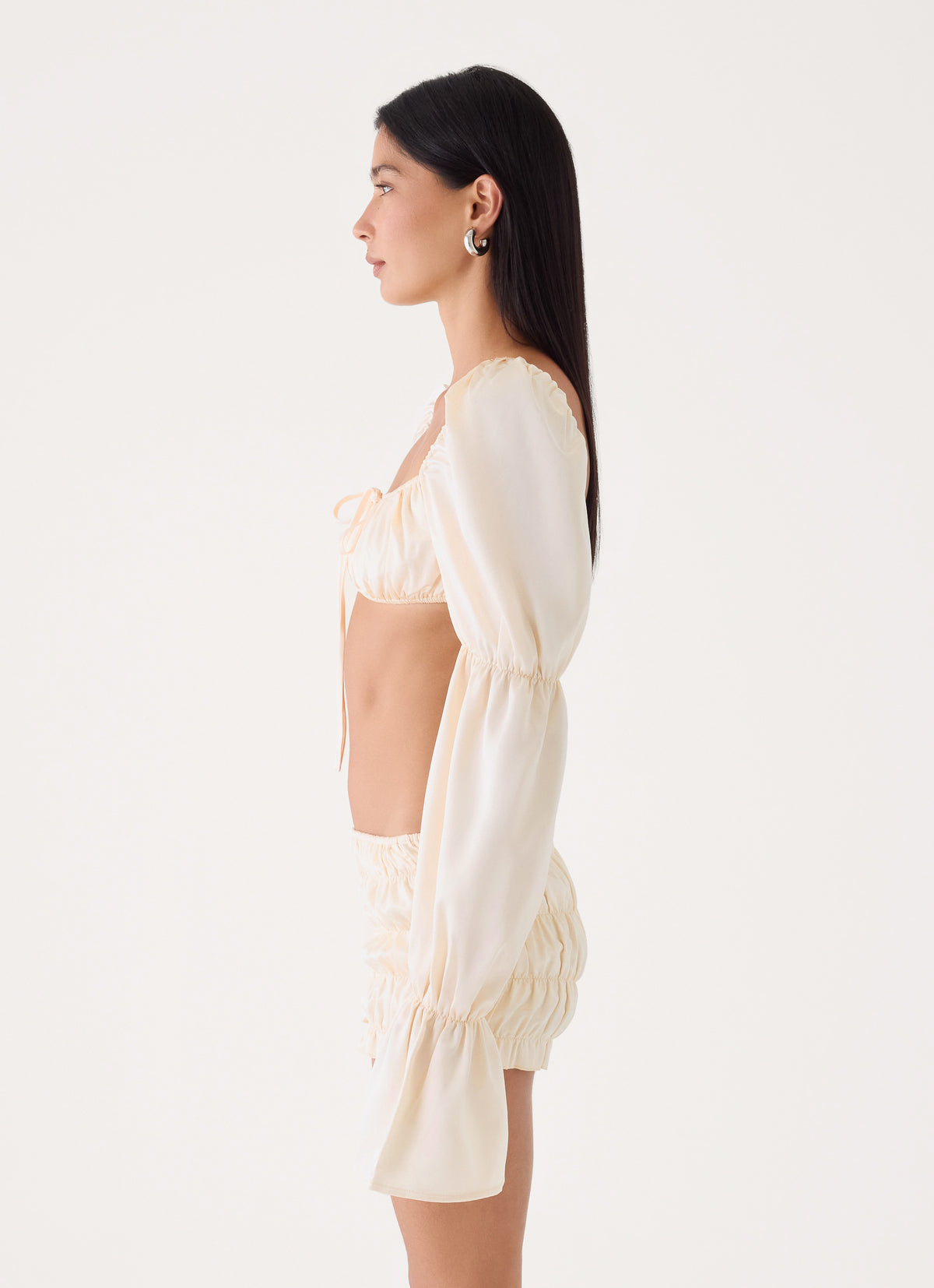 Elique Satin Long Sleeve Top - Cream