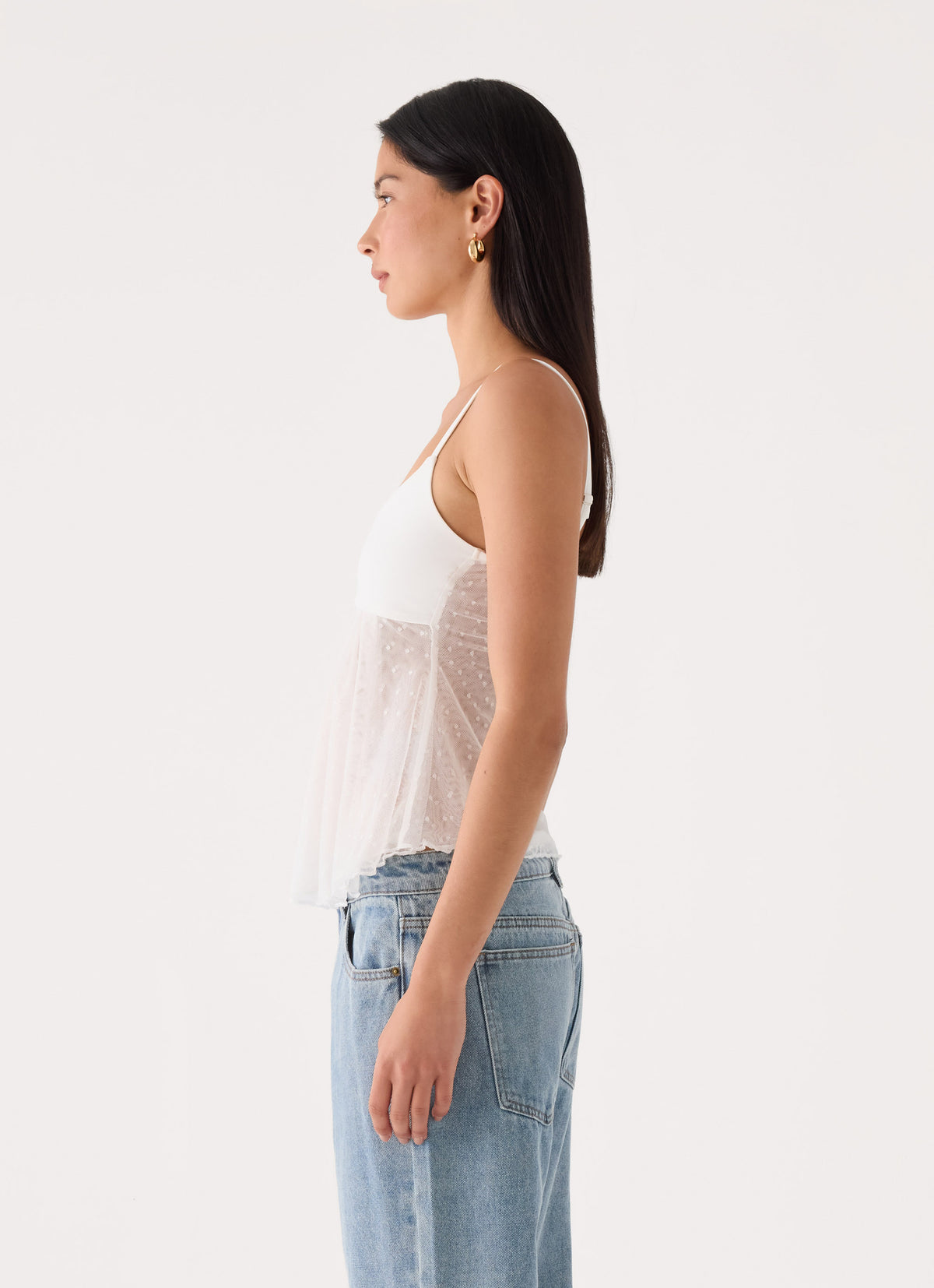Elsie Mesh Polka Dot Top - White