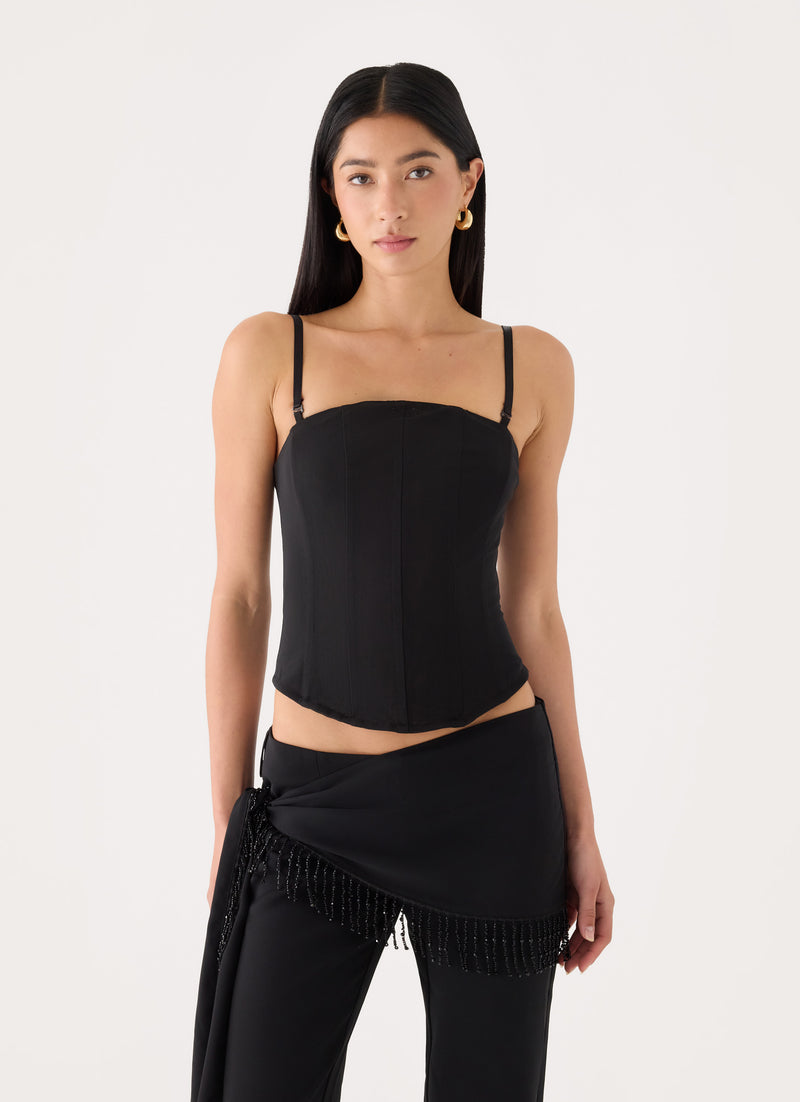 Emmaleigh Removable Strapless Mesh Corset Top - Black