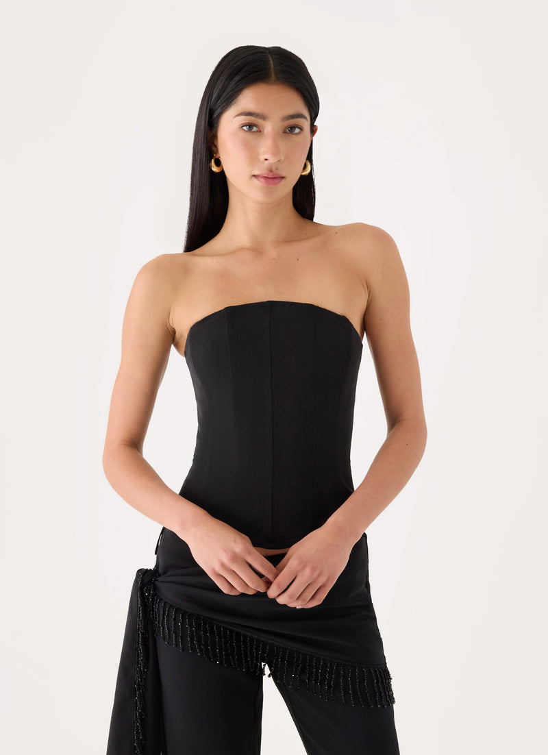 Emmaleigh Removable Strapless Mesh Corset Top - Black