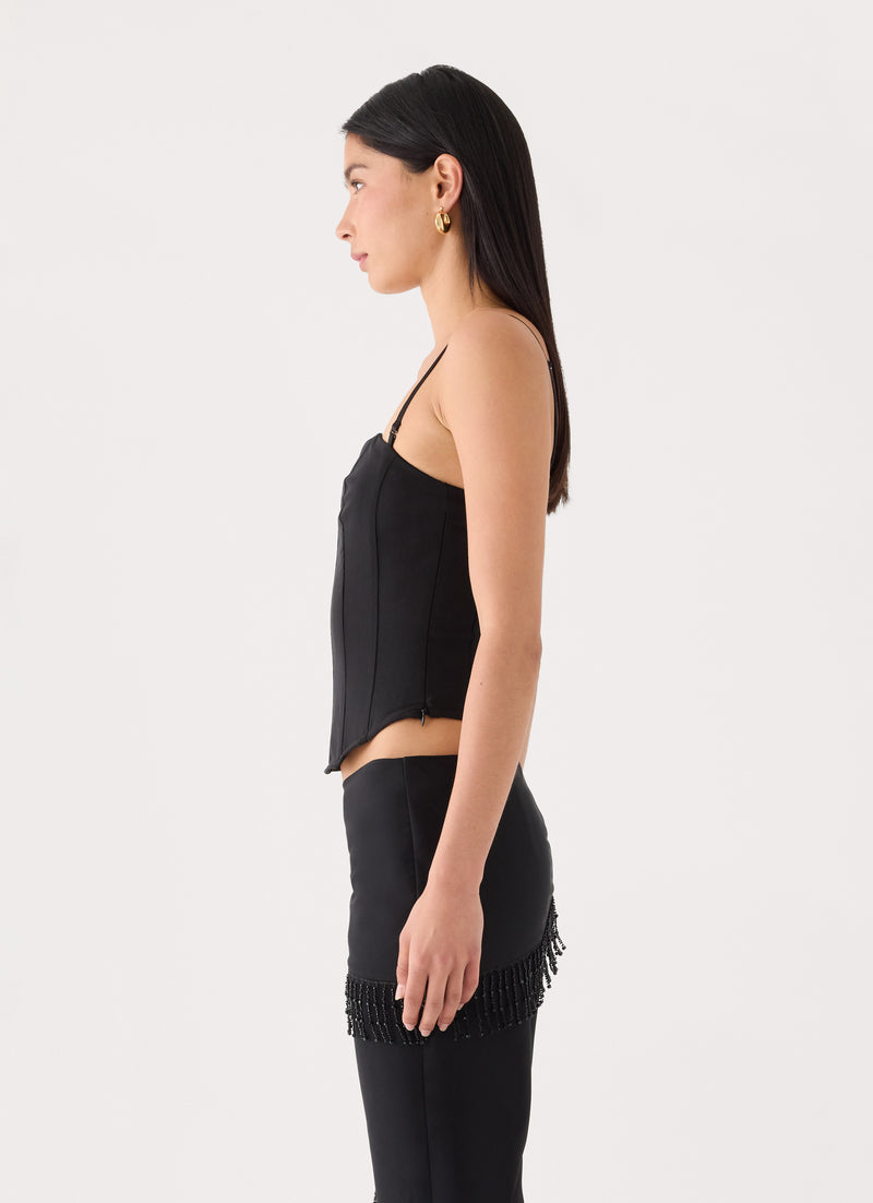 Emmaleigh Removable Strapless Mesh Corset Top - Black