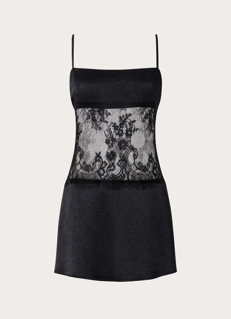 Eunia Lace Spliced Mini Dress - Black
