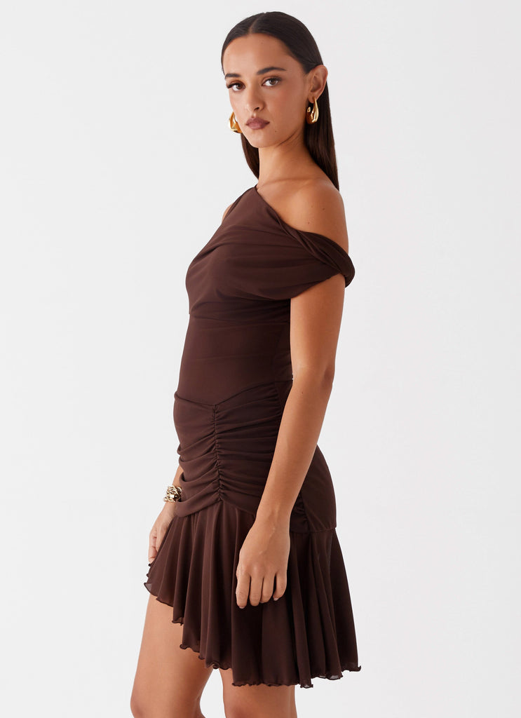 Fernleigh One Shoulder Mini Dress - Chocolate