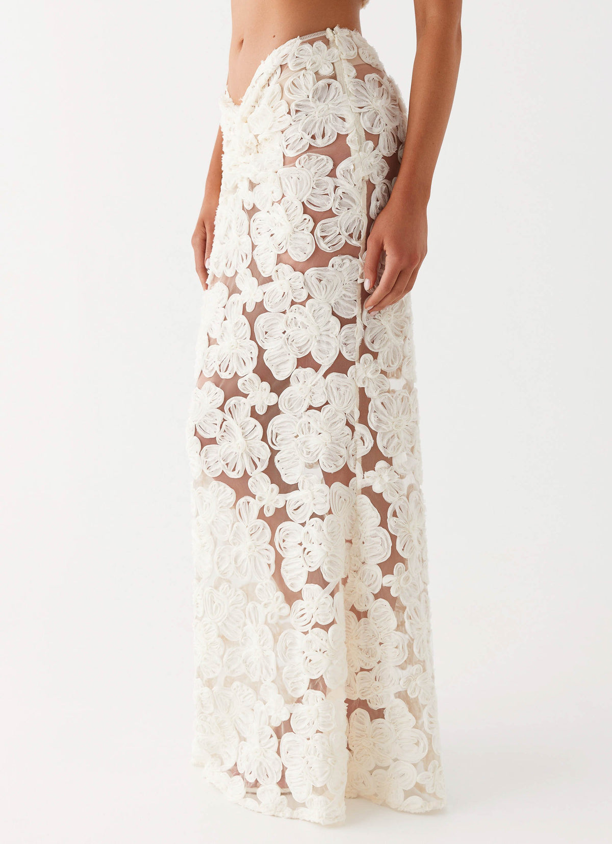 Womens Fiorella Floret Maxi Skirt in the colour Ivory in front of a light grey background