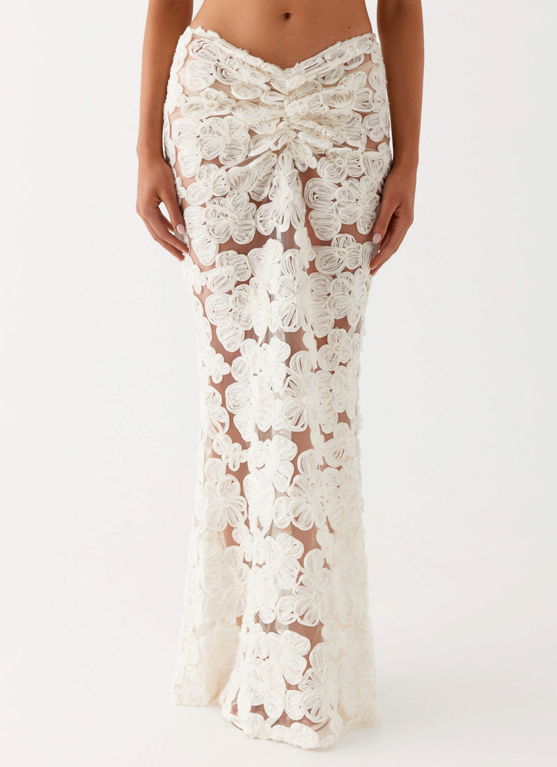 Womens Fiorella Floret Maxi Skirt in the colour Ivory in front of a light grey background