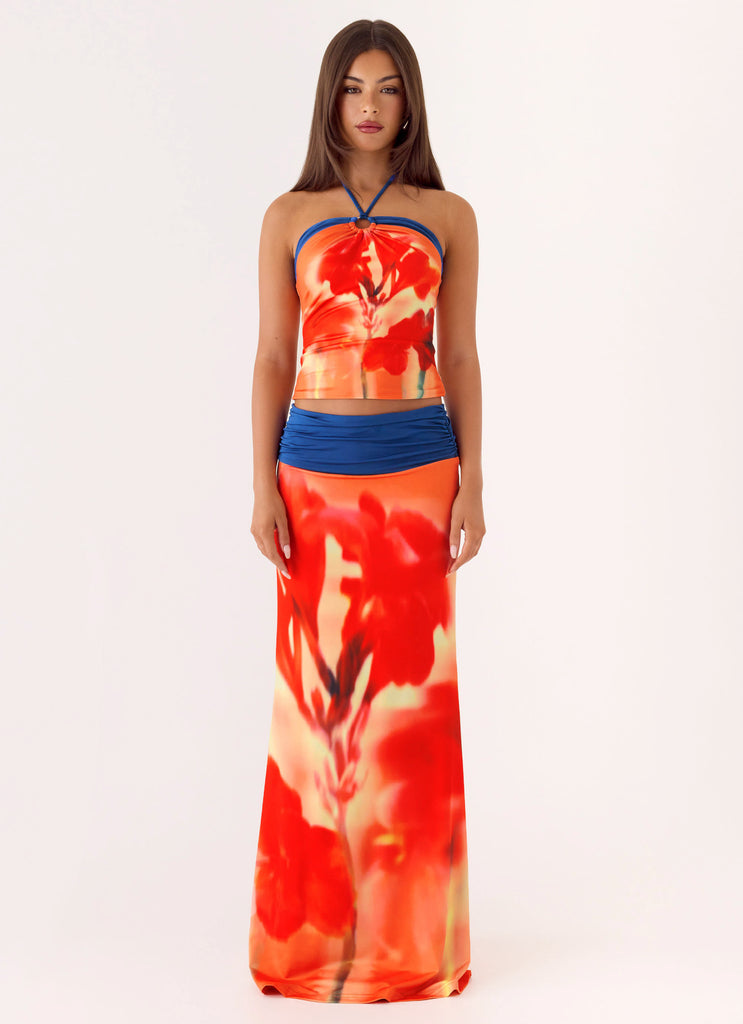 Orange Two Piece Skirt Sets