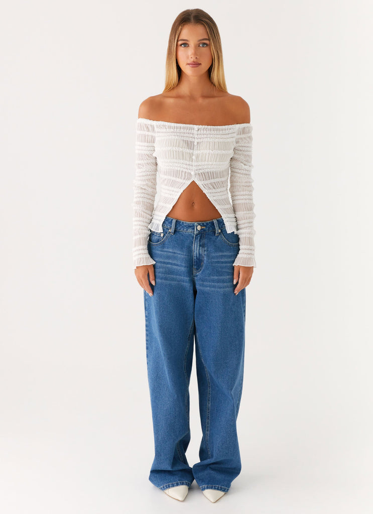 Golden One Shirred Off Shoulder Top - White