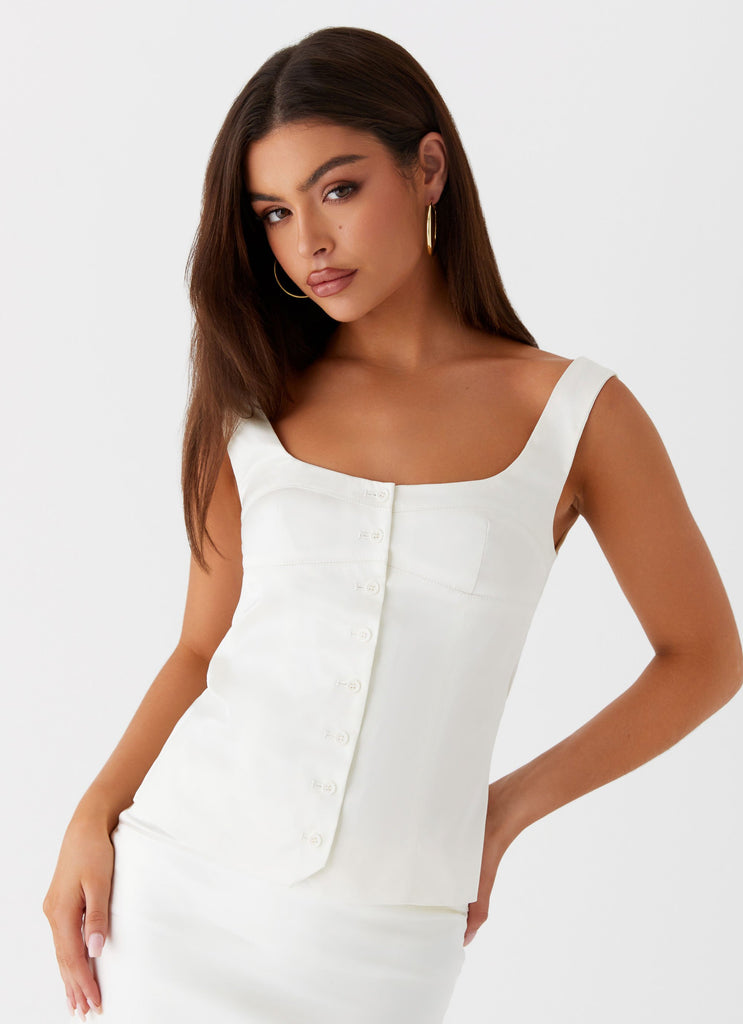 Womens Golden Skies Bustier Panel Top in the colour Ivory in front of a light grey background