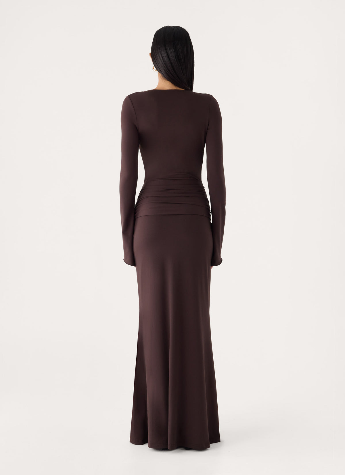 Gustin Long Sleeve Sash Maxi Dress - Chocolate