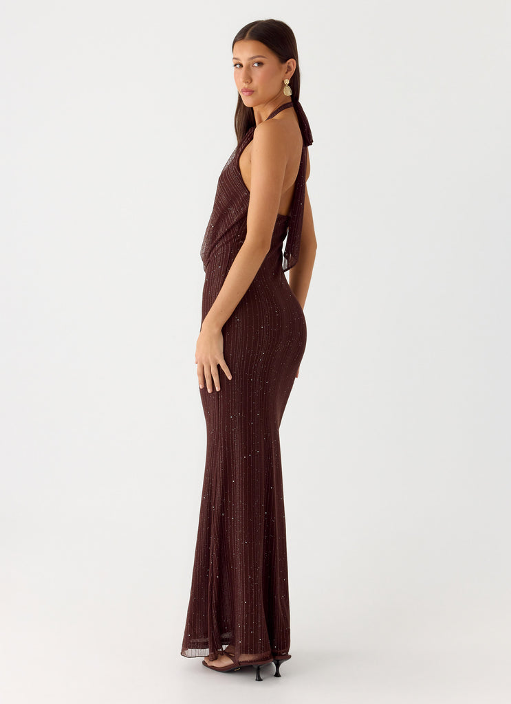 Haylan Sparkle Mesh Maxi Dress - Chocolate