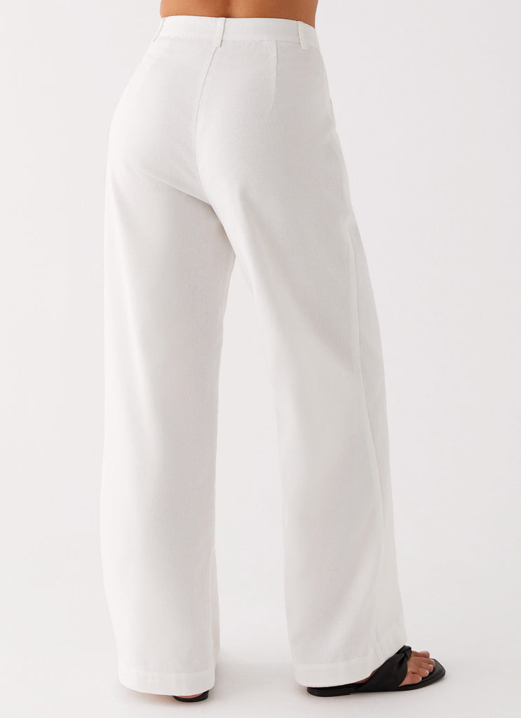 Womens Heatwave Linen Wide Leg Pants in the colour White in front of a light grey background