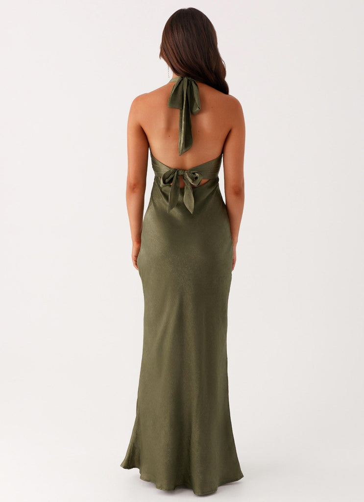 Heavy Hearted Satin Maxi Dress - Khaki