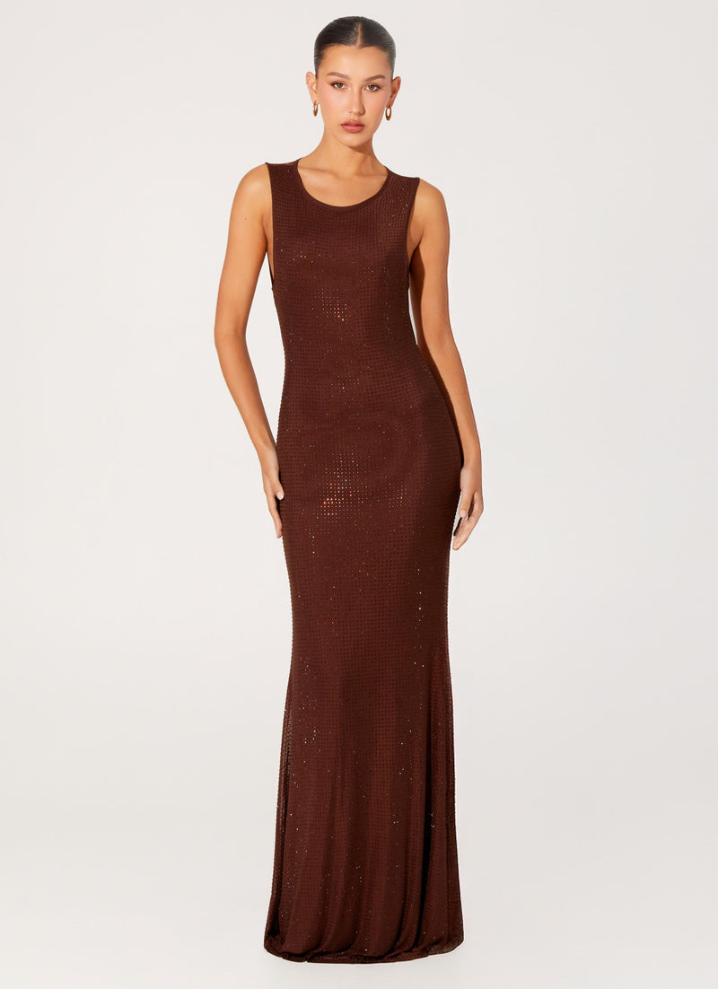 Hot Sequins Maxi Dress - Chocolate