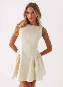 Womens Invited Mini Dress in the colour Ivory in front of a light grey background