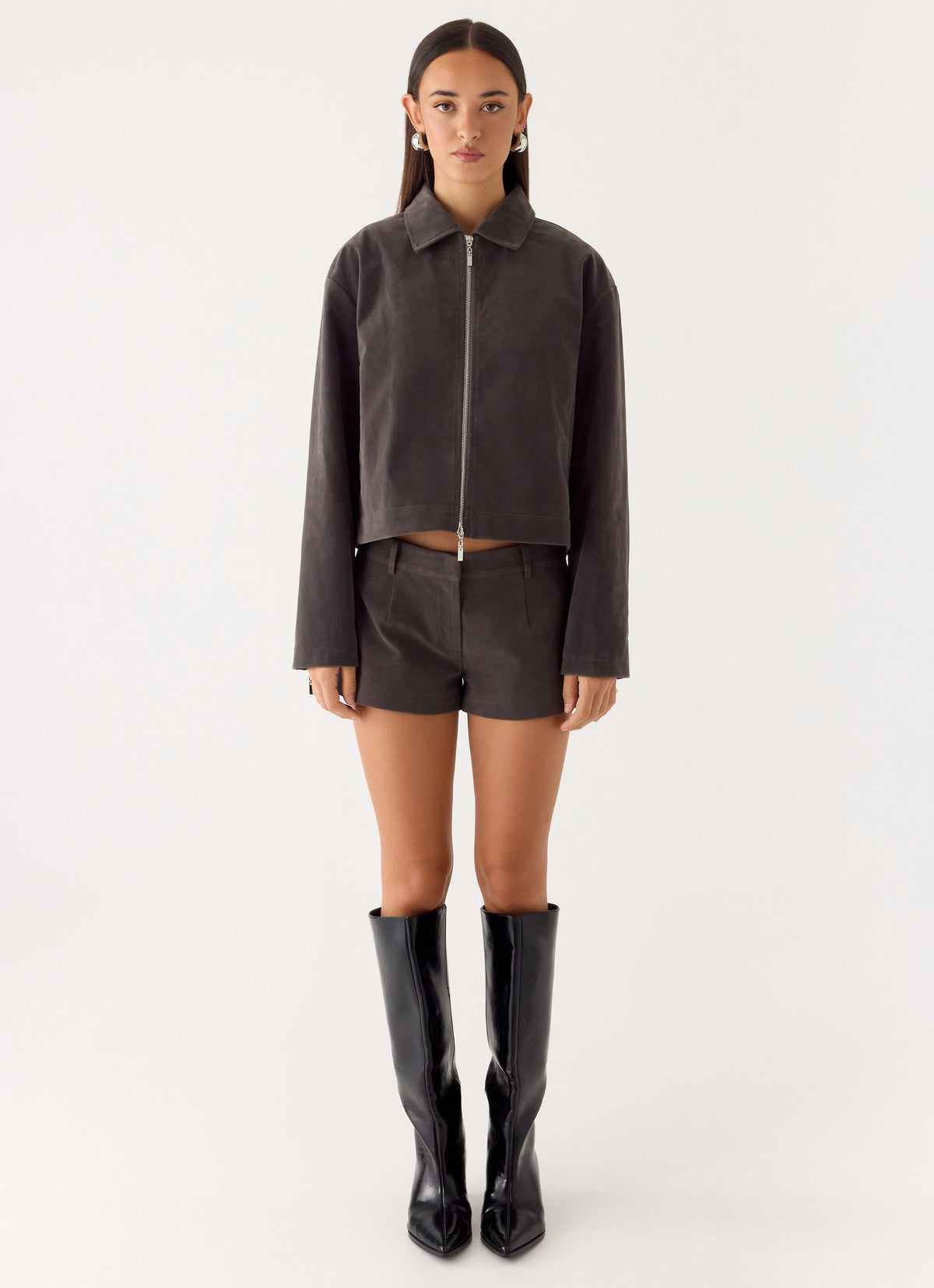 Jeremy Faux Suede Shorts - Tan Grey