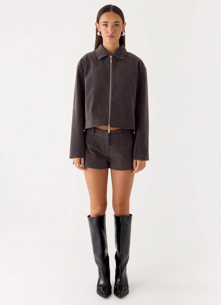 Jeremy Faux Suede Shorts - Tan Grey