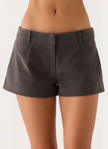 Jeremy Faux Suede Shorts - Tan Grey