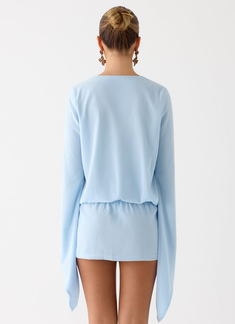 Junia Long Sleeve Mini Dress - Pale Blue