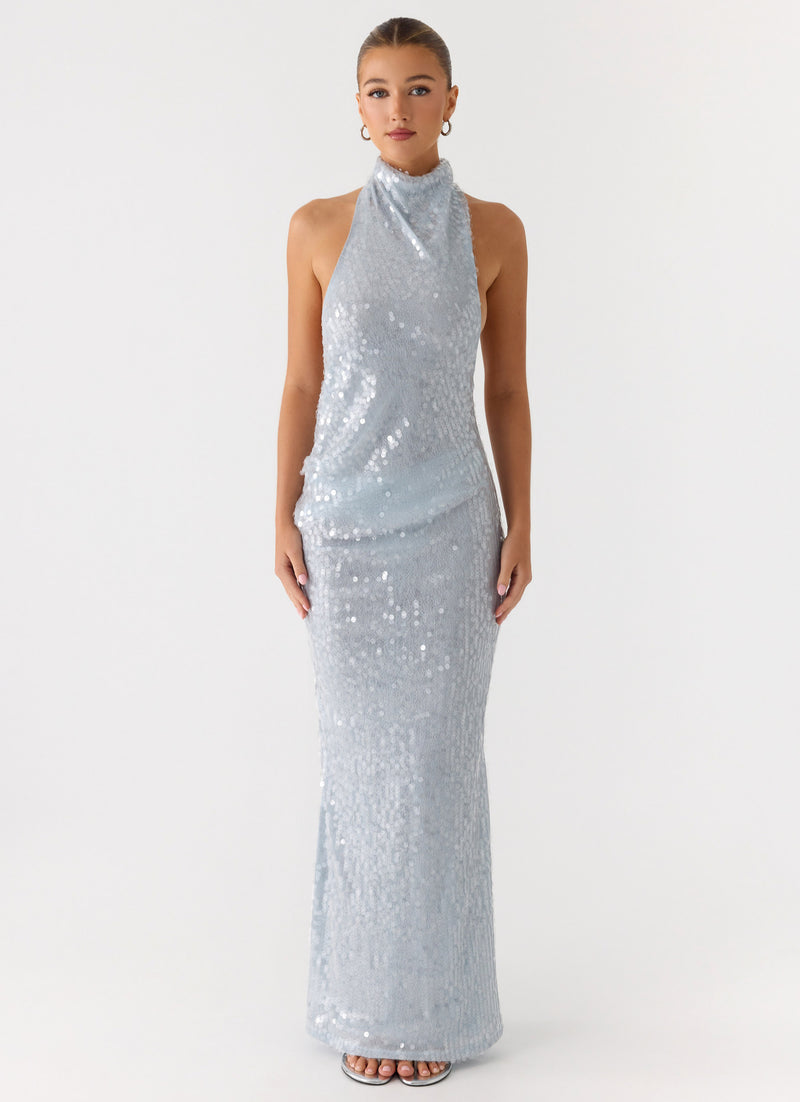 Kaida Sequin Maxi Dress - Misty Blue