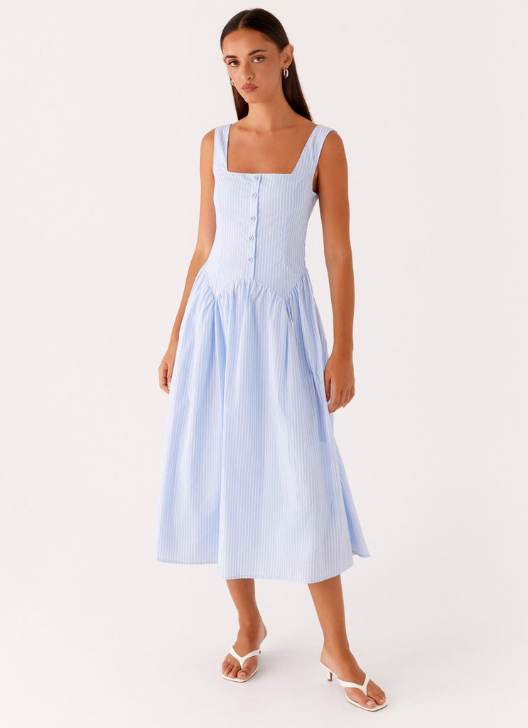 Kalina Midi Dress - Blue White Stripe