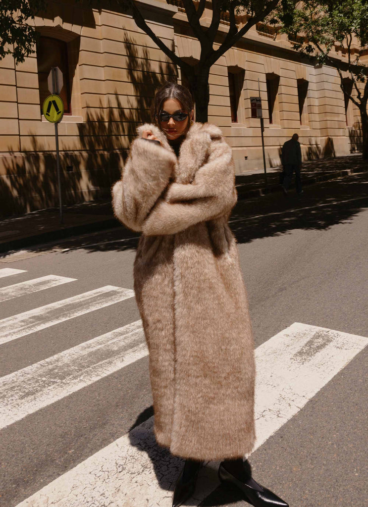 Kamil Faux Fur Maxi Coat - Tan Beige