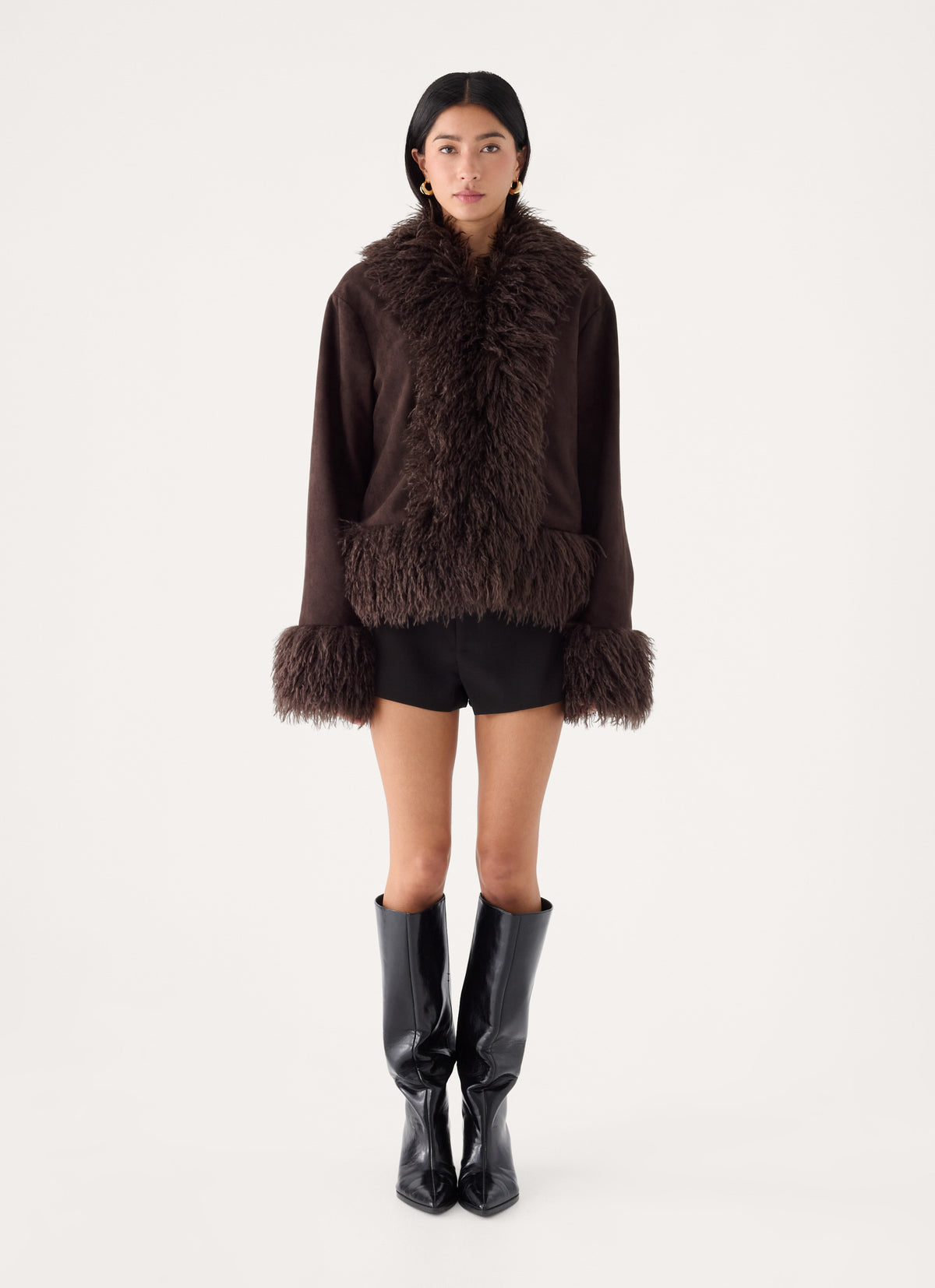 Kamsy Fur Trim Coat - Chocolate