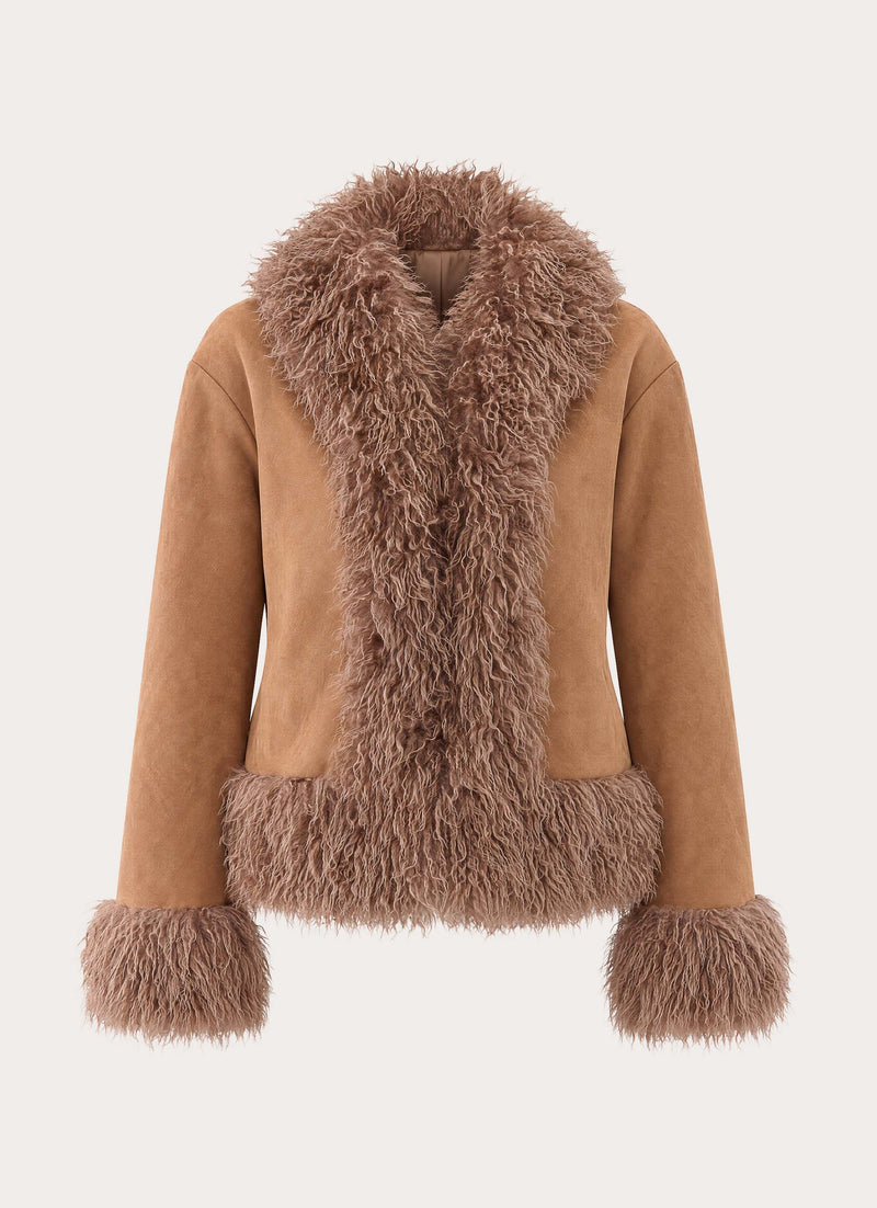 Kamsy Faux Fur Trim Coat - Tan