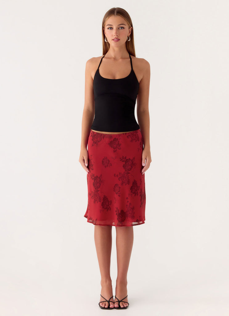 Karleigh Midi Skirt - Cherry Rose