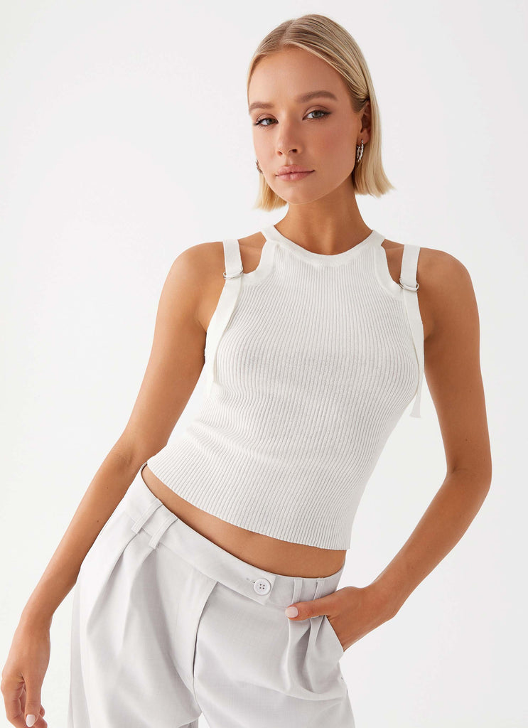 Womens Keeley Racer Top in the colour White in front of a light grey background