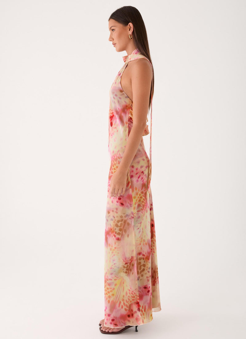 Keena Chiffon Scarf Maxi Dress - Botanic Cheetah