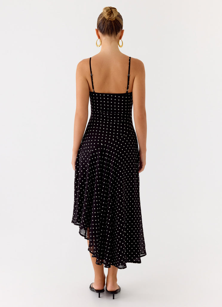 Keep You Waiting Midi Dress - Black Polkadot