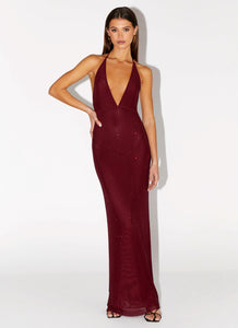 Keliese Beaded Maxi Dress - Burgundy