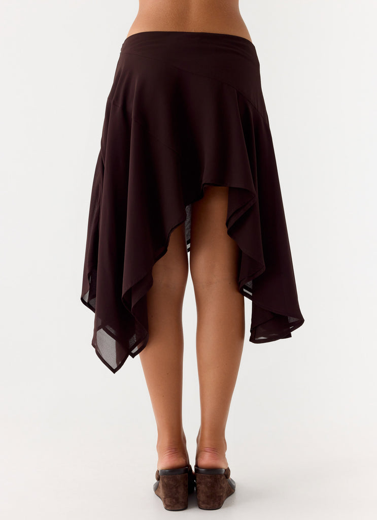 Kia Low Rise Asymmetrical Midi Skirt - Chocolate