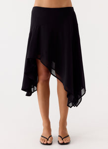 Kia Low Rise Asymmetrical Midi Skirt - Black