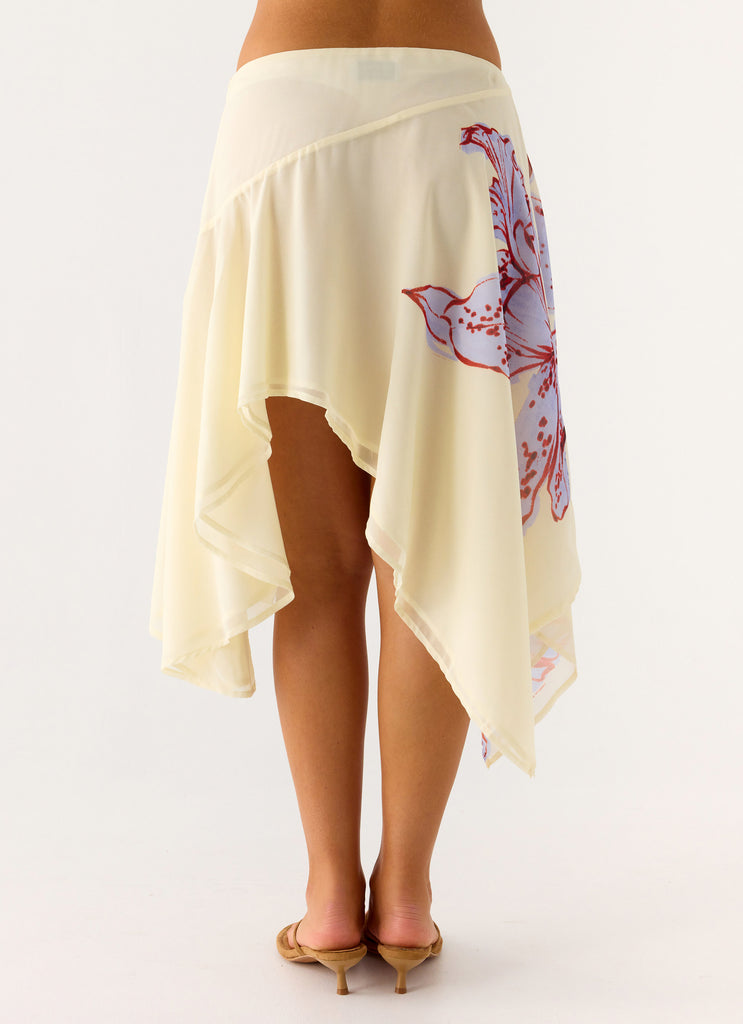 Kia Low Rise Asymmetrical Midi Skirt - Purple Floral