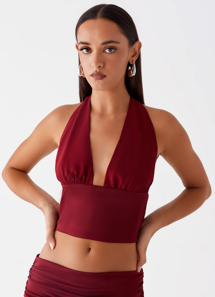 Kitty Chiffon Halter Top - Cherry Red