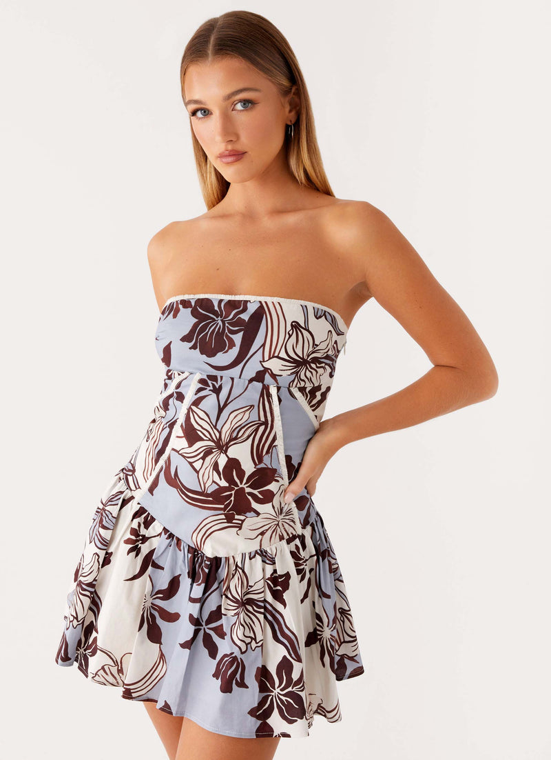 Larnie Linen Mini Dress - Bluewood Blossom
