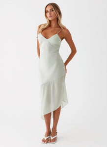 Womens Leia Midi Dress in the colour Sage in front of a light grey background