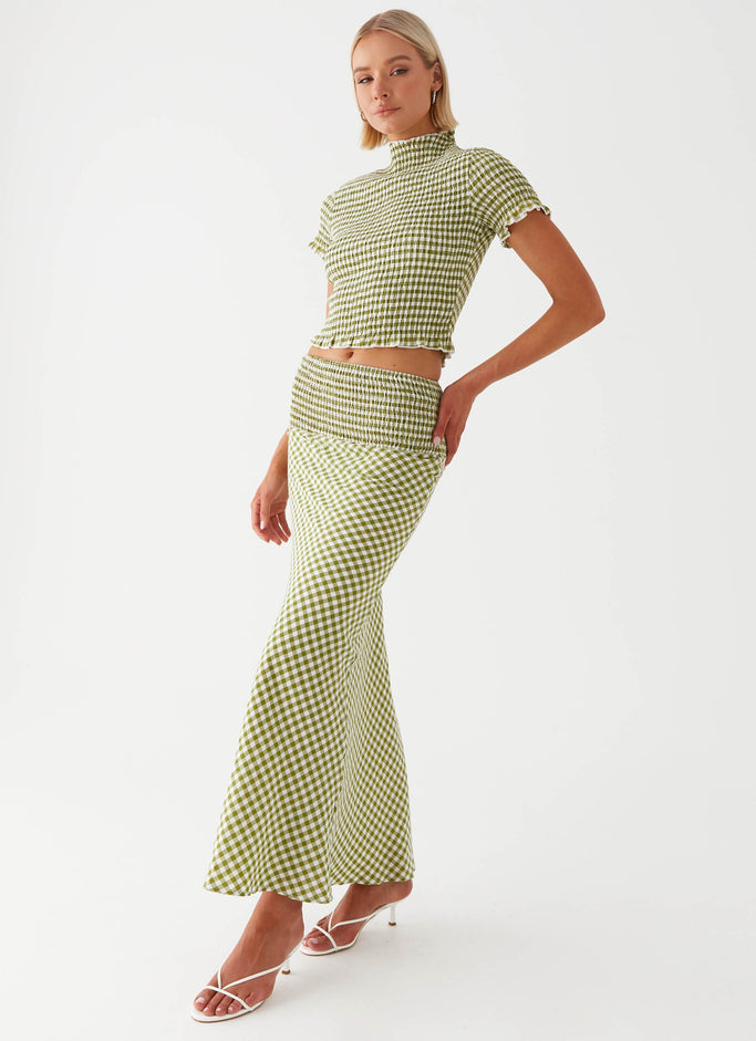 Leilani Maxi Skirt - Khaki Gingham