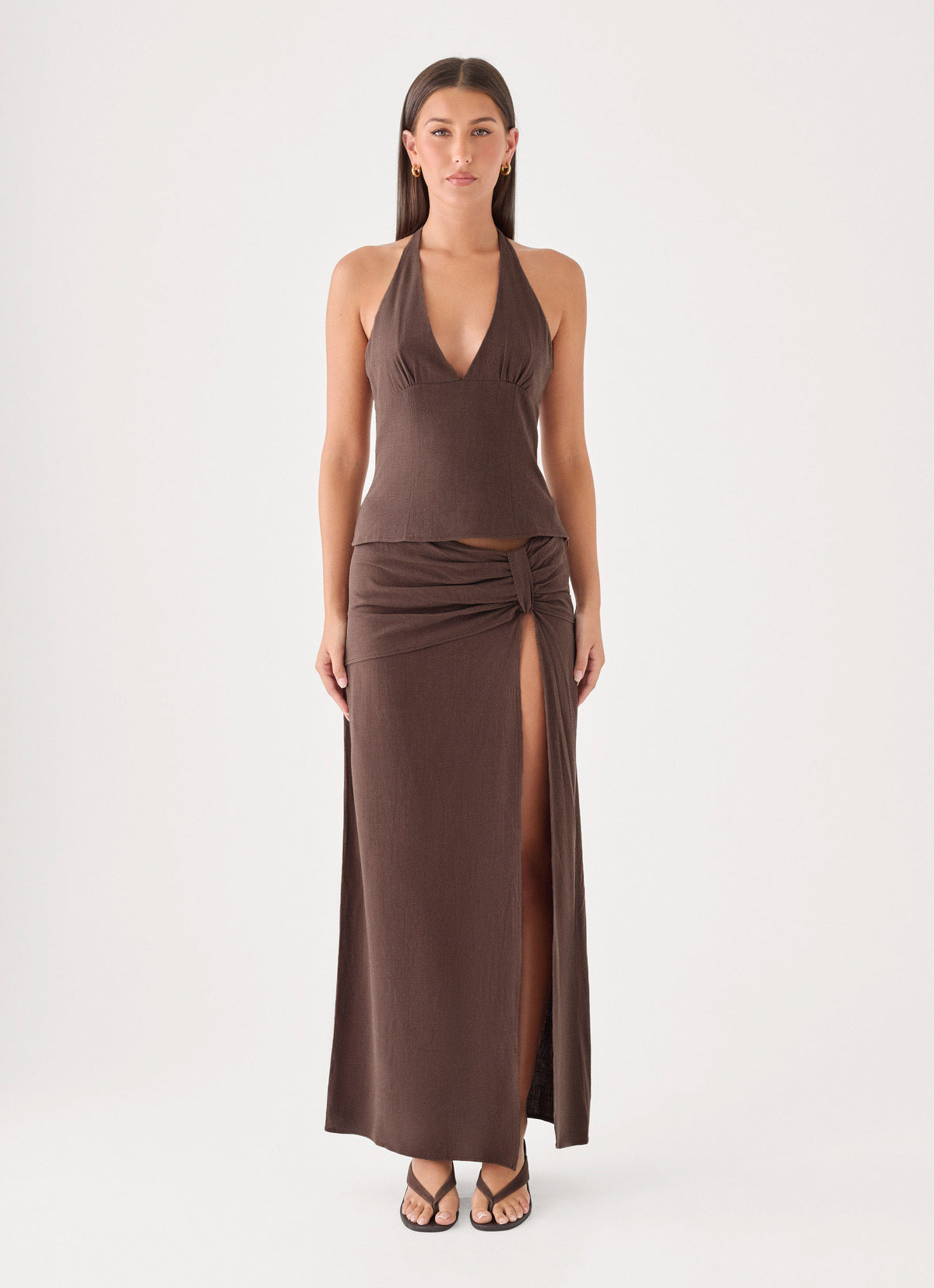 Lielle Linen Maxi Skirt - Chocolate