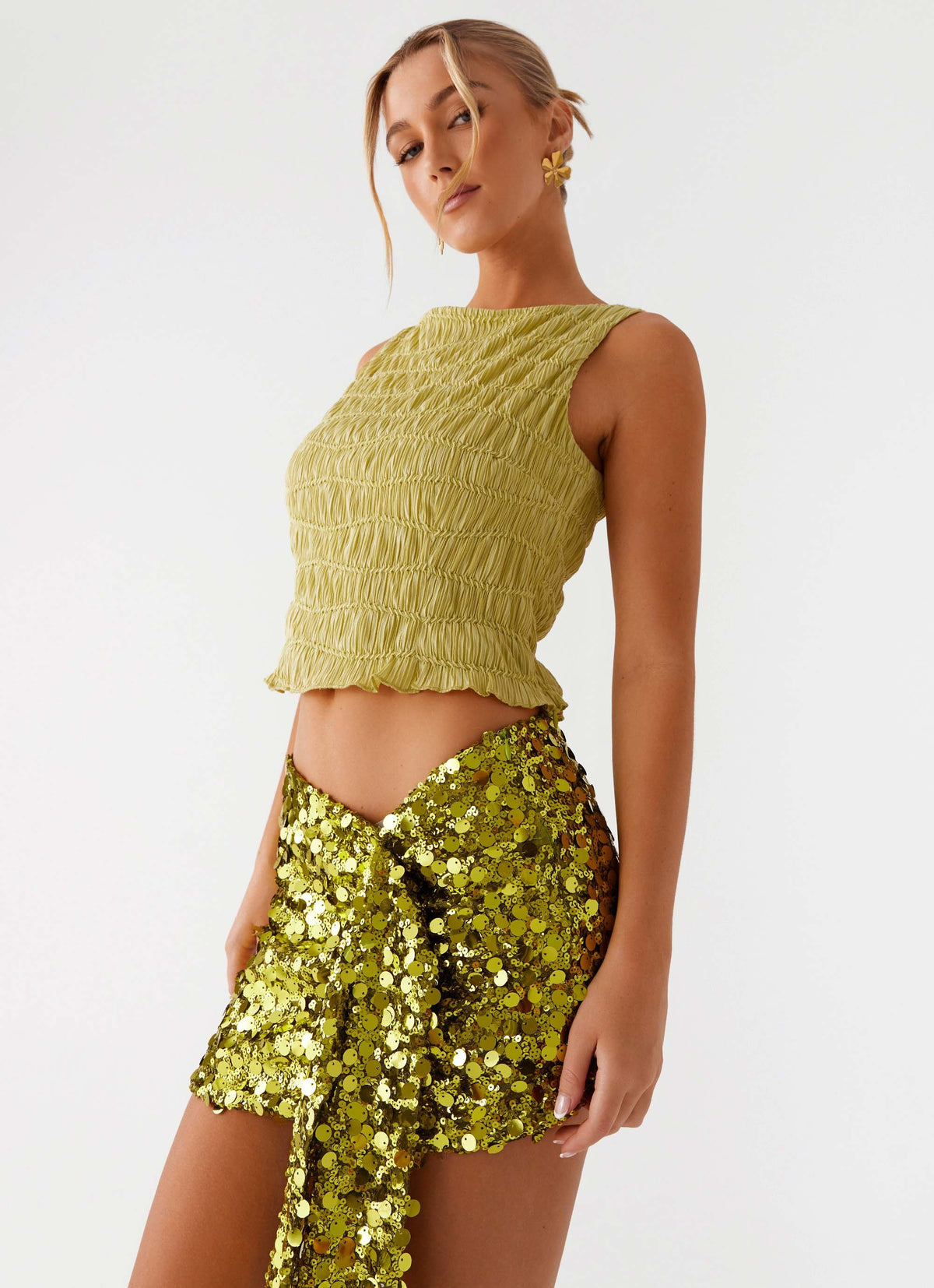 Lights on Sequin Mini Skirt - Olive