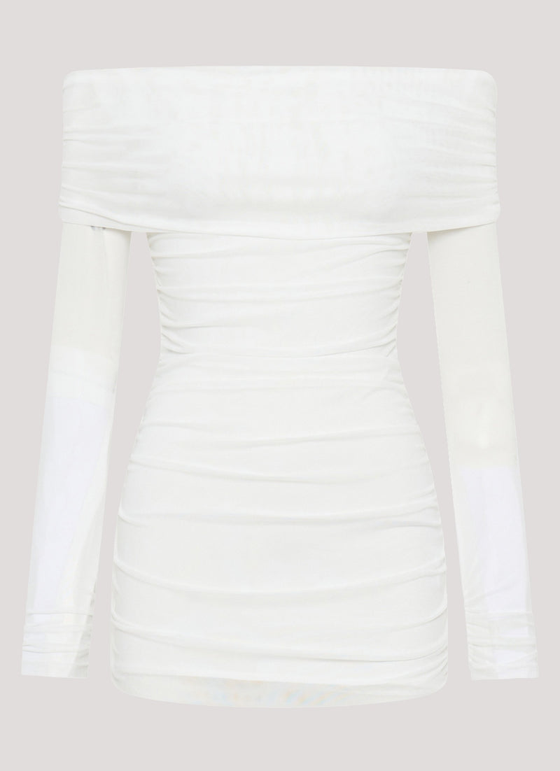 Womens Liquid Spirit Mini Dress in the colour White in front of a light grey background