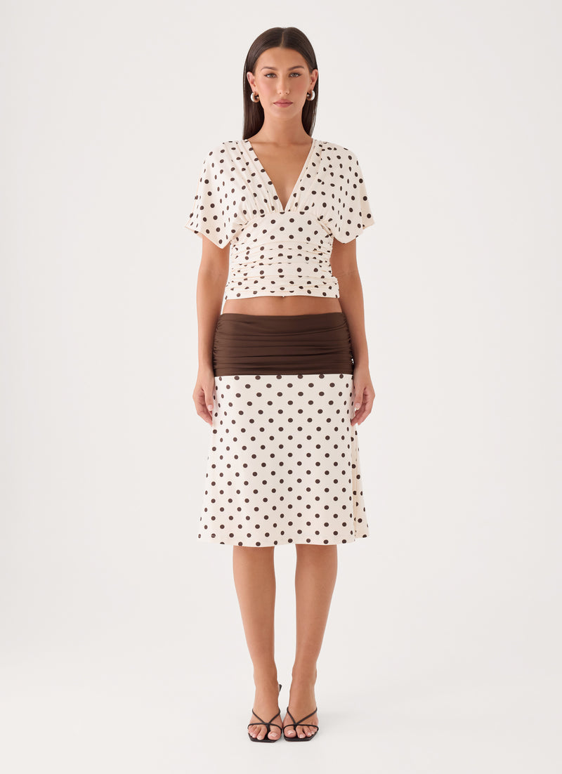 Lorelei Midi Skirt - Cream Polka Dot