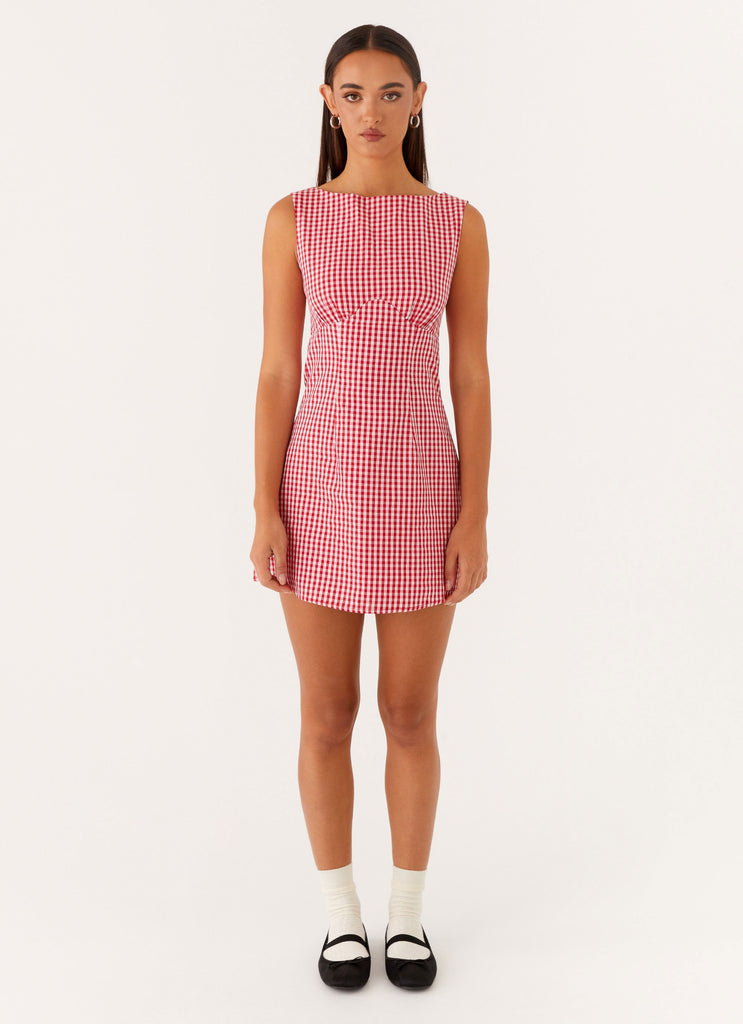 Lotus Tie Back Mini Dress - Red Gingham