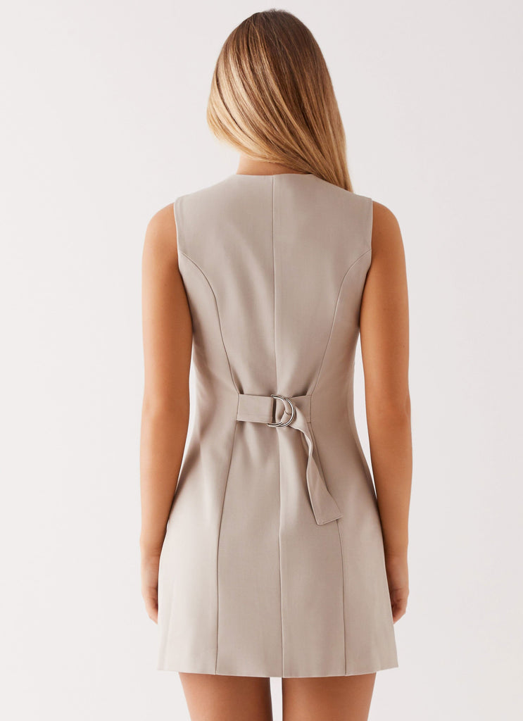 Womens Lou Button Up Mini Dress in the colour Beige in front of a light grey background